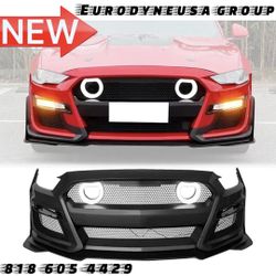 Fits 18-23 Ford Mustang GT500 Style Front Bumper Cover Lip LED Grille Conversion