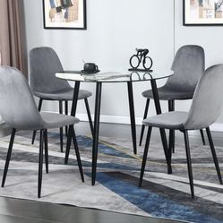 [Thanksgiving Promotion] Dining Chairs Set of 4, Grey Velvet Dining Room Chairs/ 4 sillas de comedor