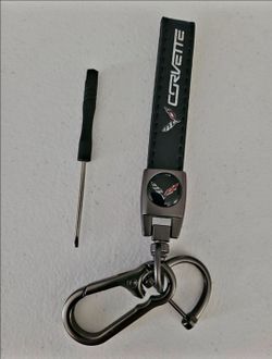 Leather Car Key Chain for Corvette, Stainless Steel Keychain