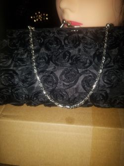 Black Clutch With Flower Appliques 