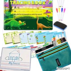 New School Supplies  Whiteboard, Five Star Pencil Case , & Dinosaur ABC Tracing
