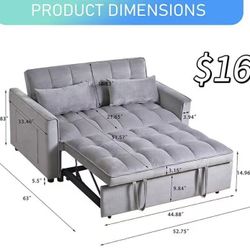 ✌️ 52.75” Width 3-in-1 Convertible Sleeper Sofa Bed, Futon Couches for Living Room with Side Pocket, Adjustable Backrest, Velvet Fabric 