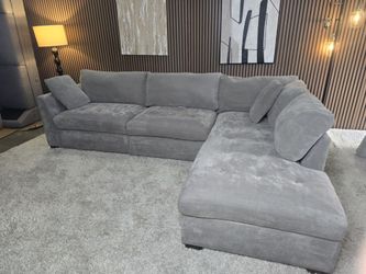 LIKE NEW -Thomasville Miles Gray Fabric Sectional w/ Power footrest