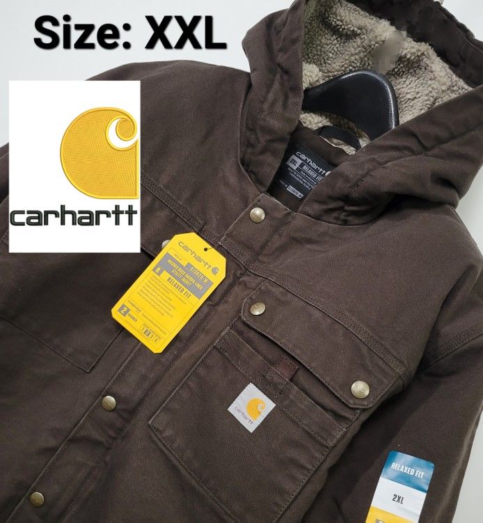 New Carhartt Men's Relaxed Fit Washed Duck Sherpa-Lined Utility Jacket Size: XXL