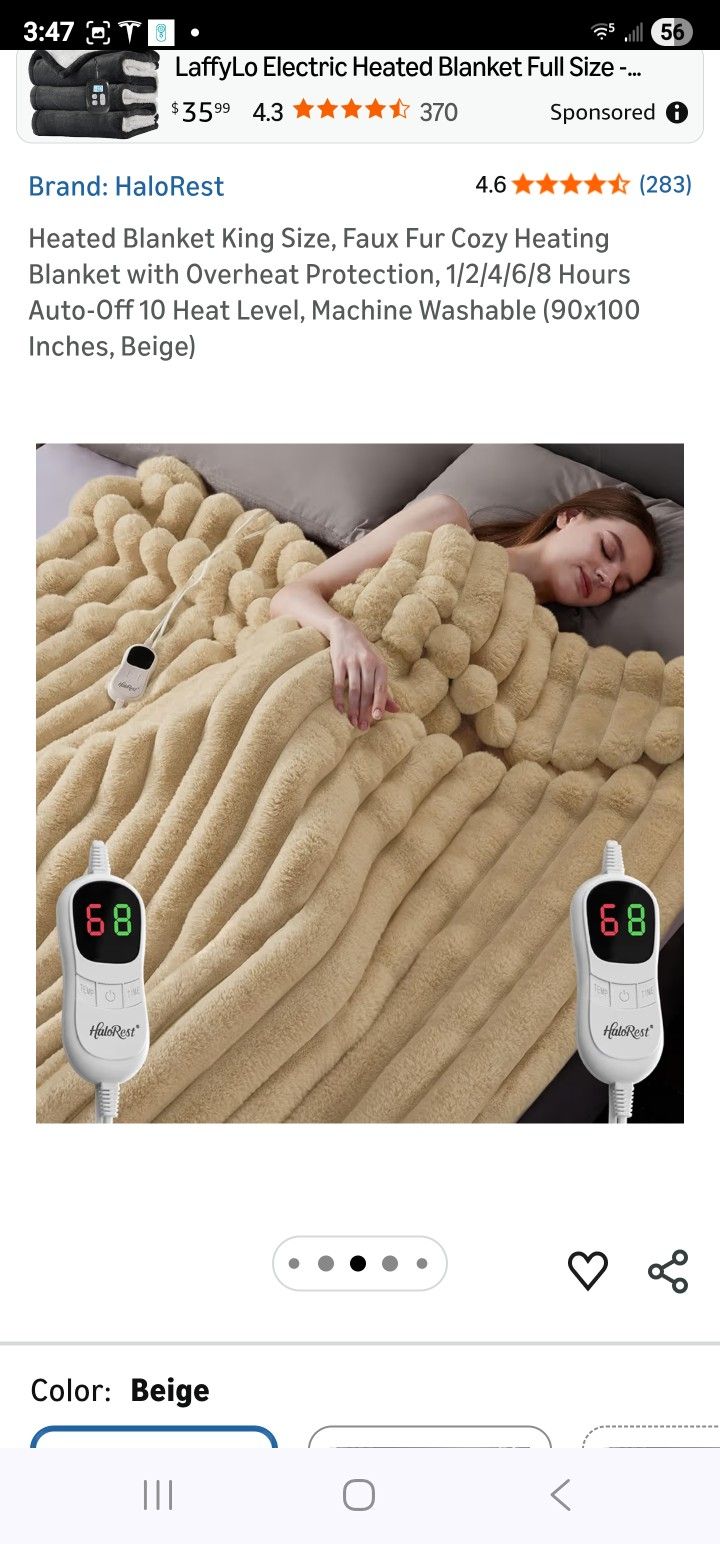 Heated Blanket King Size, Faux Fur Cozy Heating Blanket with Overheat Protection, 1/2/4/6/8 Hours Au