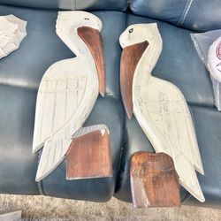 New Pair Of Carved Pelicans 