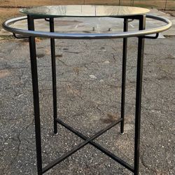 Round Freestanding Clothing Garment Rack Stand Display w/ Glass Shelf