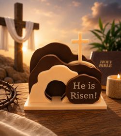 He Is Risen! Christian Easter Decor | 3D Printed Religious Tabletop Decoration | Faith Gift