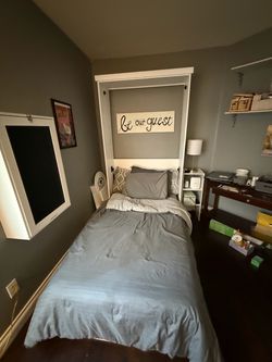 White Murphy Bed Wall Bed Unit with mattress