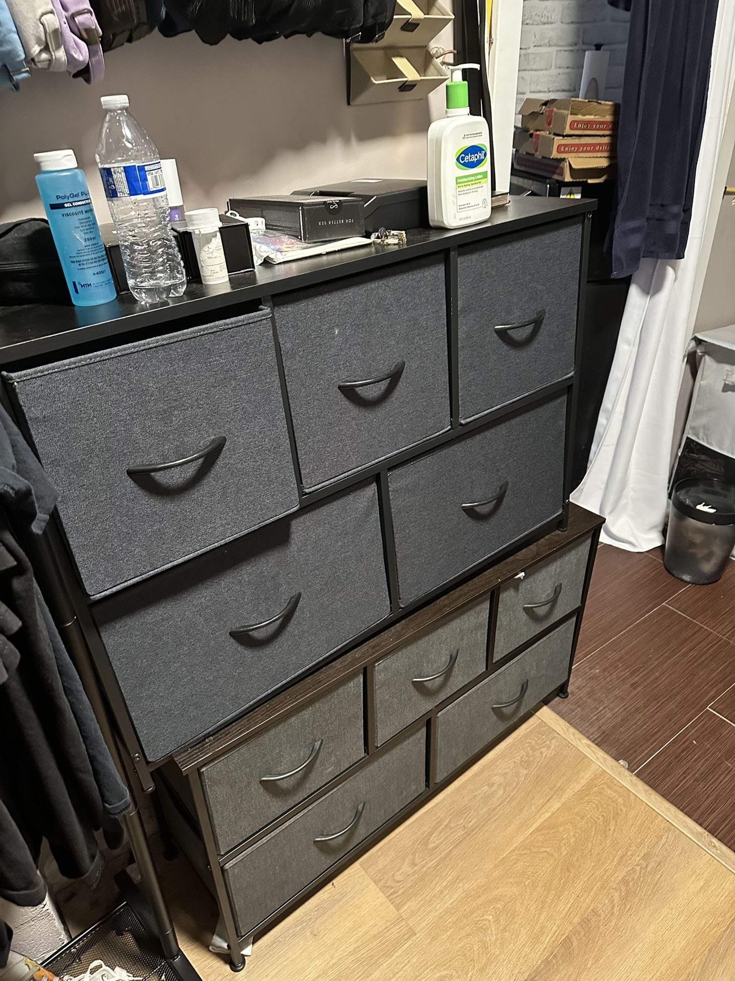 5 Drawers Dresser Organizer with Shelf for Livingroom, Bedroom, Closet, Fabric Drawers, Wooden Top, Steel Frame,Easy-Pull Handle-Dark Grey
