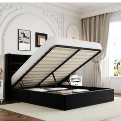 Open box Queen black velvet storage bed frame