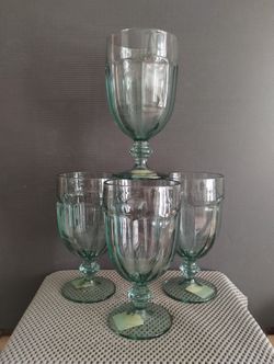 Set of 4 Libbey Duratuff Gibraltar Spanish Green  Glass Water Goblets