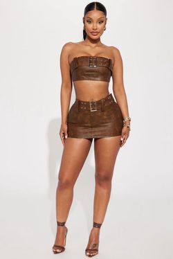 Fashion Nova Brown Faux Leather Mini Skirt with Belt
