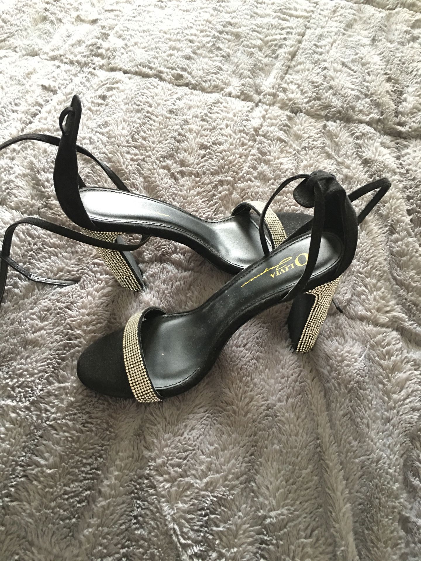 Black and rhinestone strappy heel