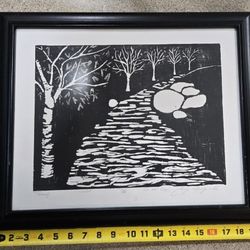 Woodcut (Hand Carved) Inkprint Black and White Titled Passage 10/40 Feb 2021 Carolyn Springer Art 