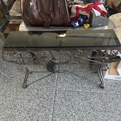 Glass and Rod iron console table