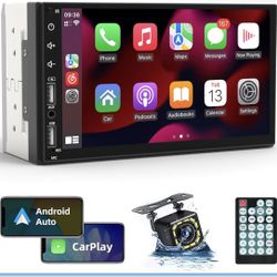 Double Din Car Stereo Radio Support Apple Carplay&Android Auto, 7inch HD Touchscreen Double Din Radio with Bluetooth, Car Audio Receivers, Camera, Mir