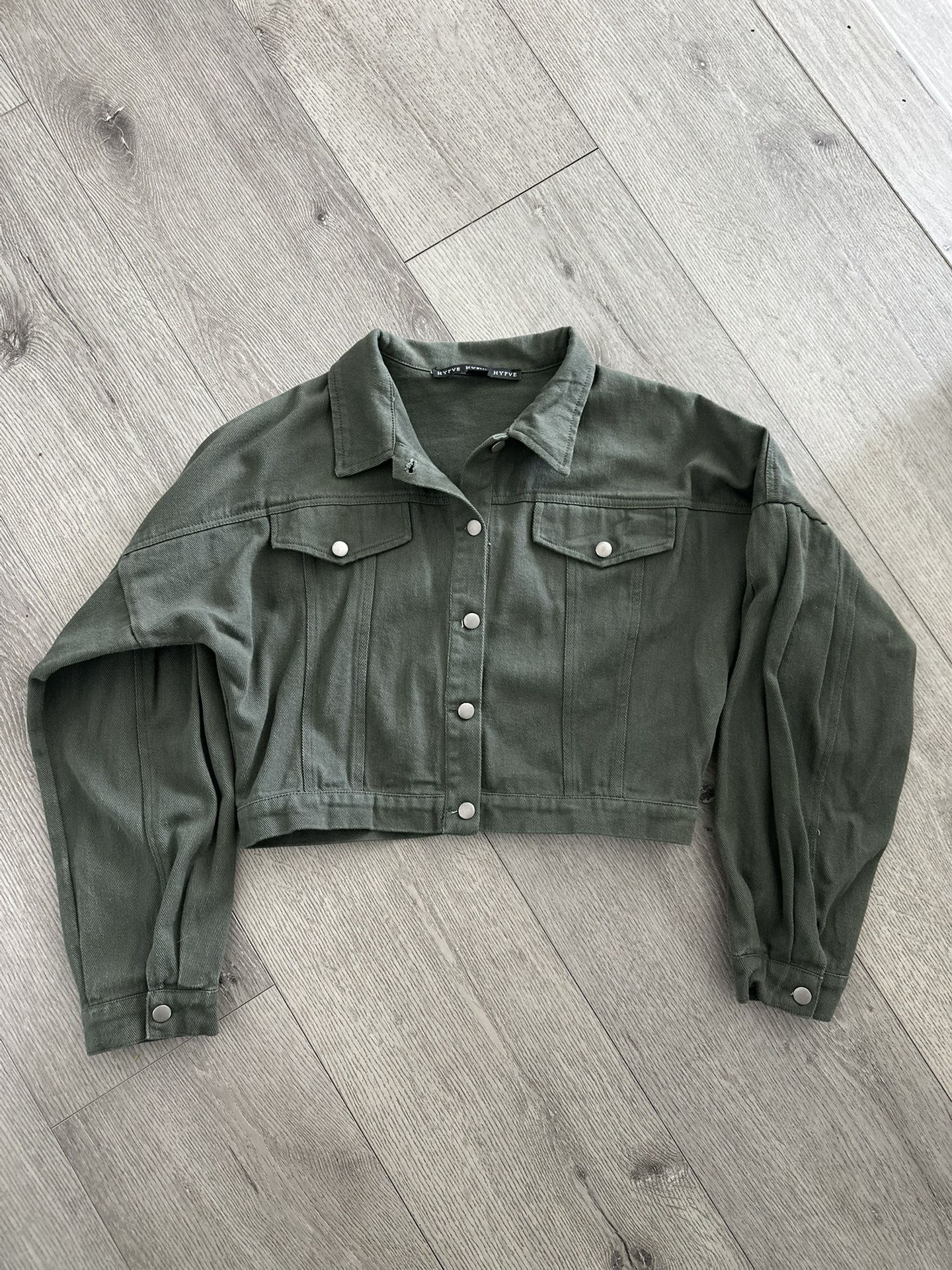 Cropped green jean jacket