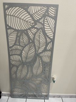 Gray Metal Laser Cut Leaf Wall Panel