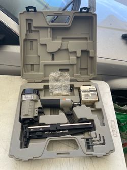 Porter-Cable FN250A pneumatic finish nailer in its carrying case.