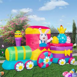 8 FT Easter Inflatables Decorations Easter Decor Outdoor Yard Inflatable Easter Bunny The Train for Holiday Party Indoo