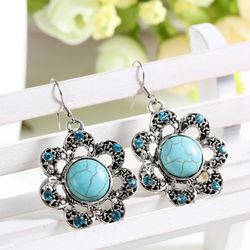 Beautiful Turquoise Rhinestone Flower Earrings