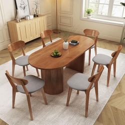 Dining Chairs Set of 6, Solid Wood Dining Chair Armless, Mid-Century Modern Upholstered Linen Seat Cushion Dining Room Chair for Home Kitchen Dining R