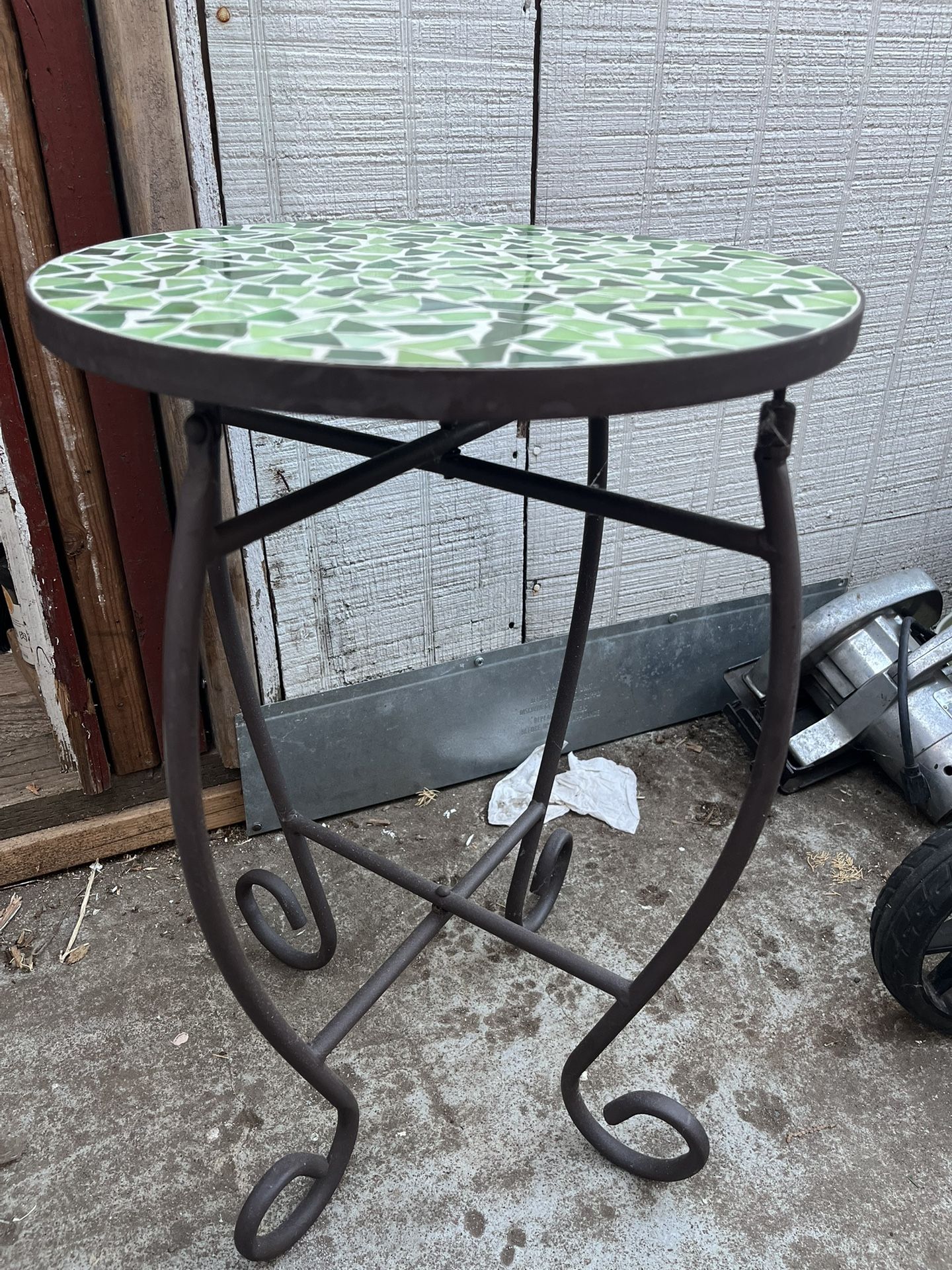 Metal and Ceramic Tile Mosaic Patio Bistro Table 