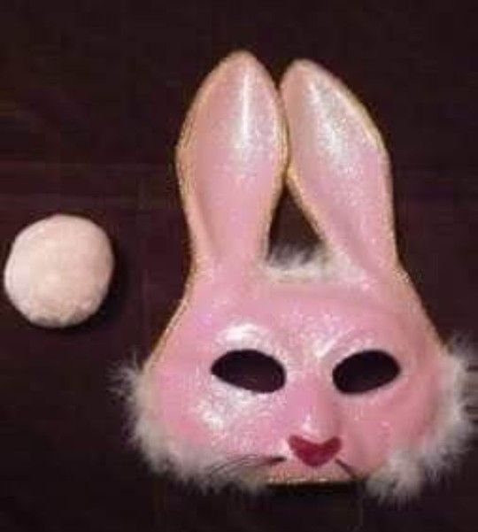 HALLOWEEN pink bunny rabbit mask and puff tail set $5 FIRM