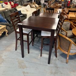 (In store) Dark brown tall dining table and chairs