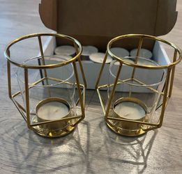 Ikea Pärlband tea light holder gold color 4” with 20 candles