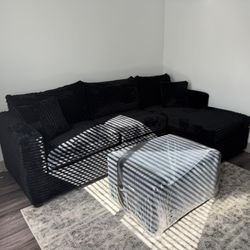 Brand New Black Corduroy Sectionals With Free Ottoman 