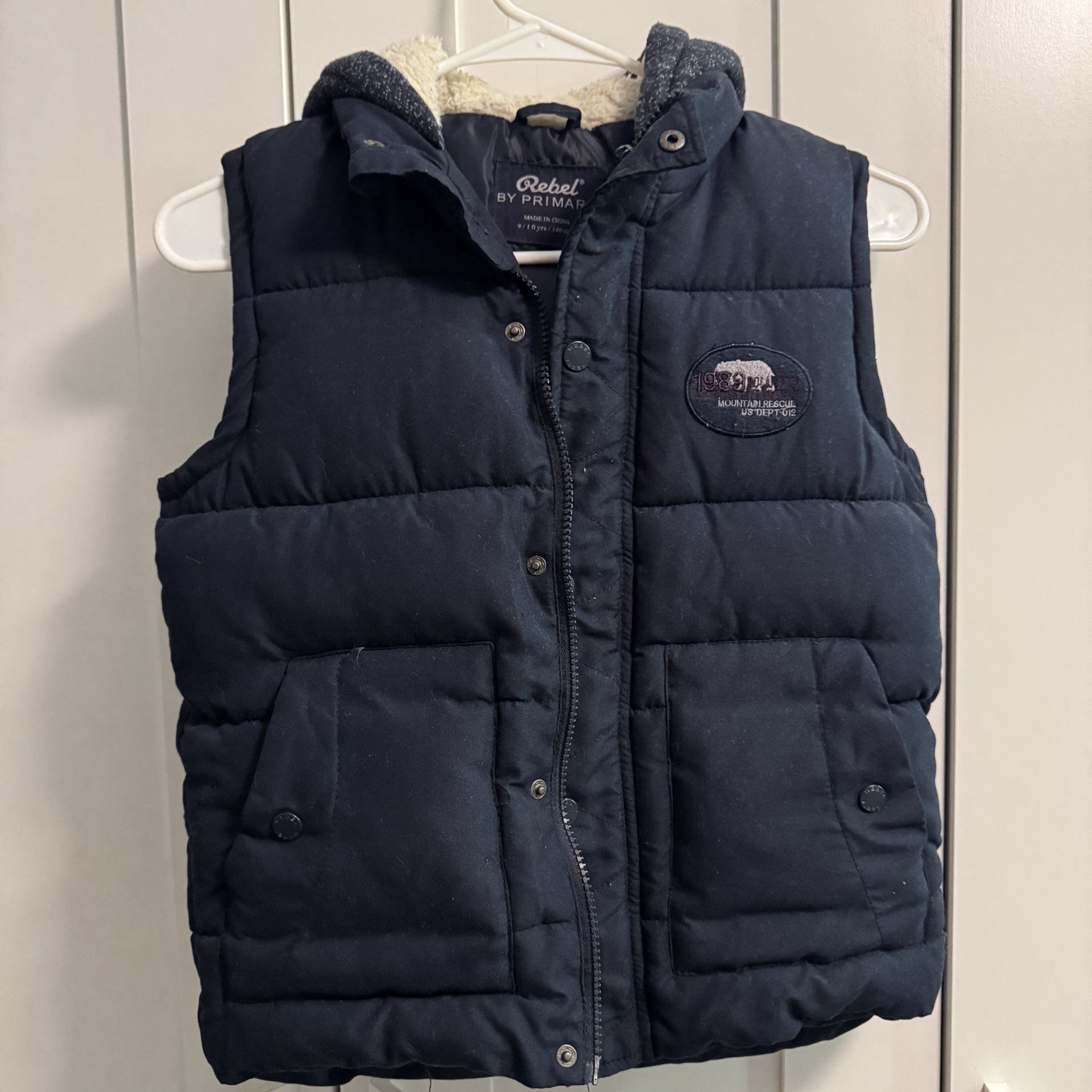 Boys Navy Blue Puffer Vest With Hood Primark Size 9-10 Years