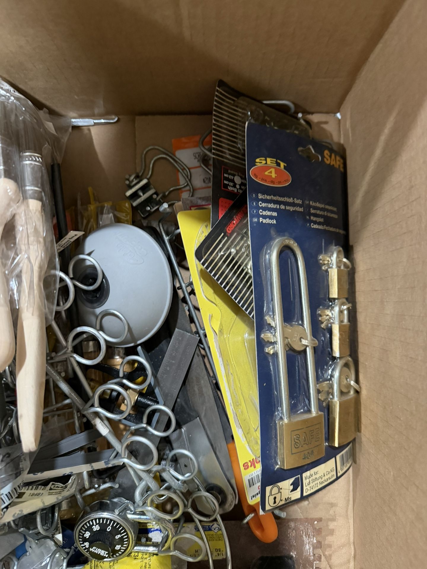 Assorted Tools - Hooks, Locks, Level, Chisels, etc