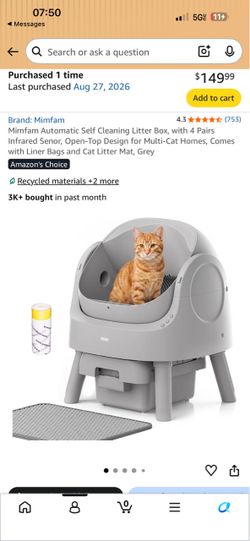 New  only half price!!! Mimfam Automatic Self Cleaning Litter Box, with 4 Pairs Infrared Senor, Open-Top Design for Multi-Cat Homes, Comes with Liner 