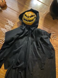 Halloween Pumpkin Reaper Deco with cat sitting