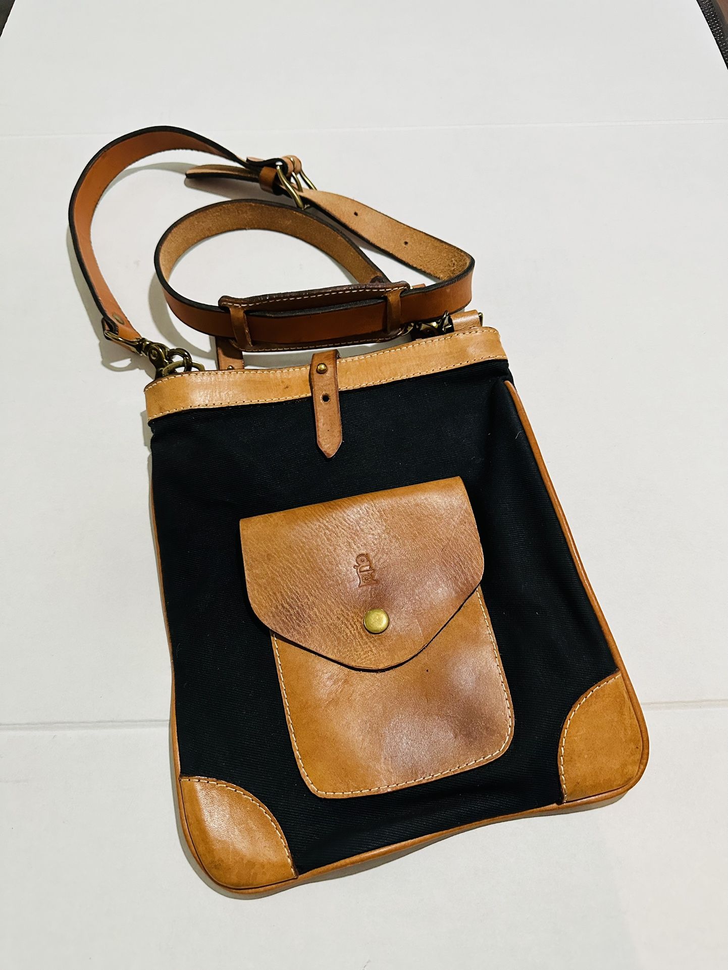 Sandast Leather And Canvas Crossbody Bag Back hooks In order to roll up your sweater and attach it to the purse. Beautiful Bag.