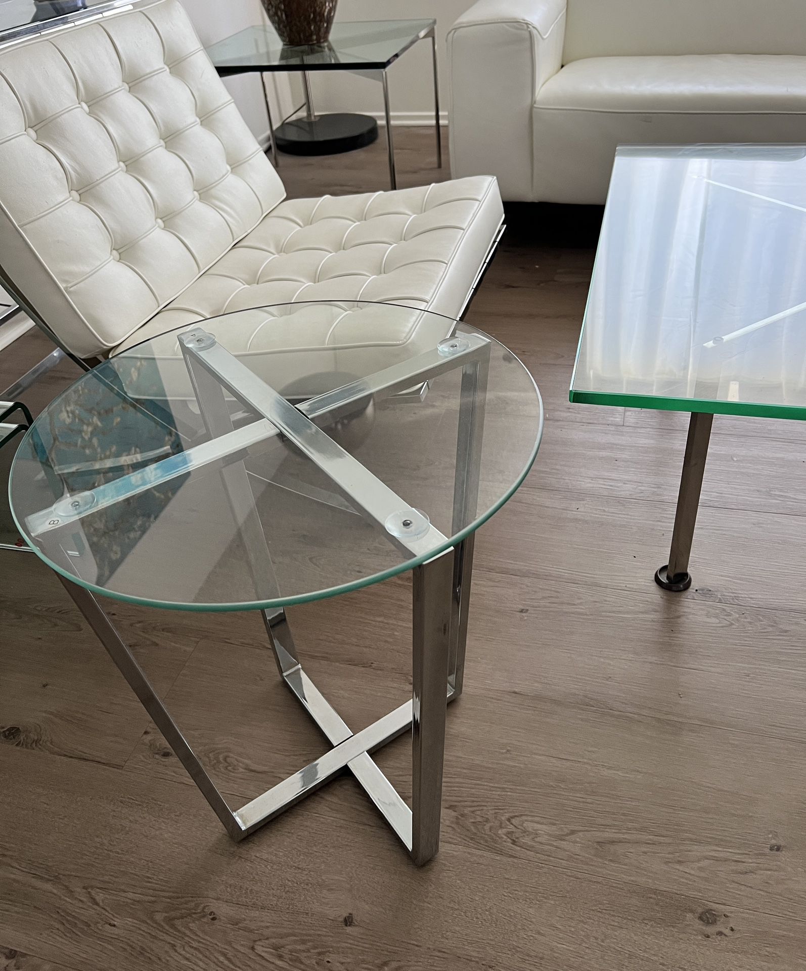 Glass And Chrome Round Side Table End Table