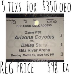 Az Coyotes vs Dallas Stars 5 Tixs for $350 obo