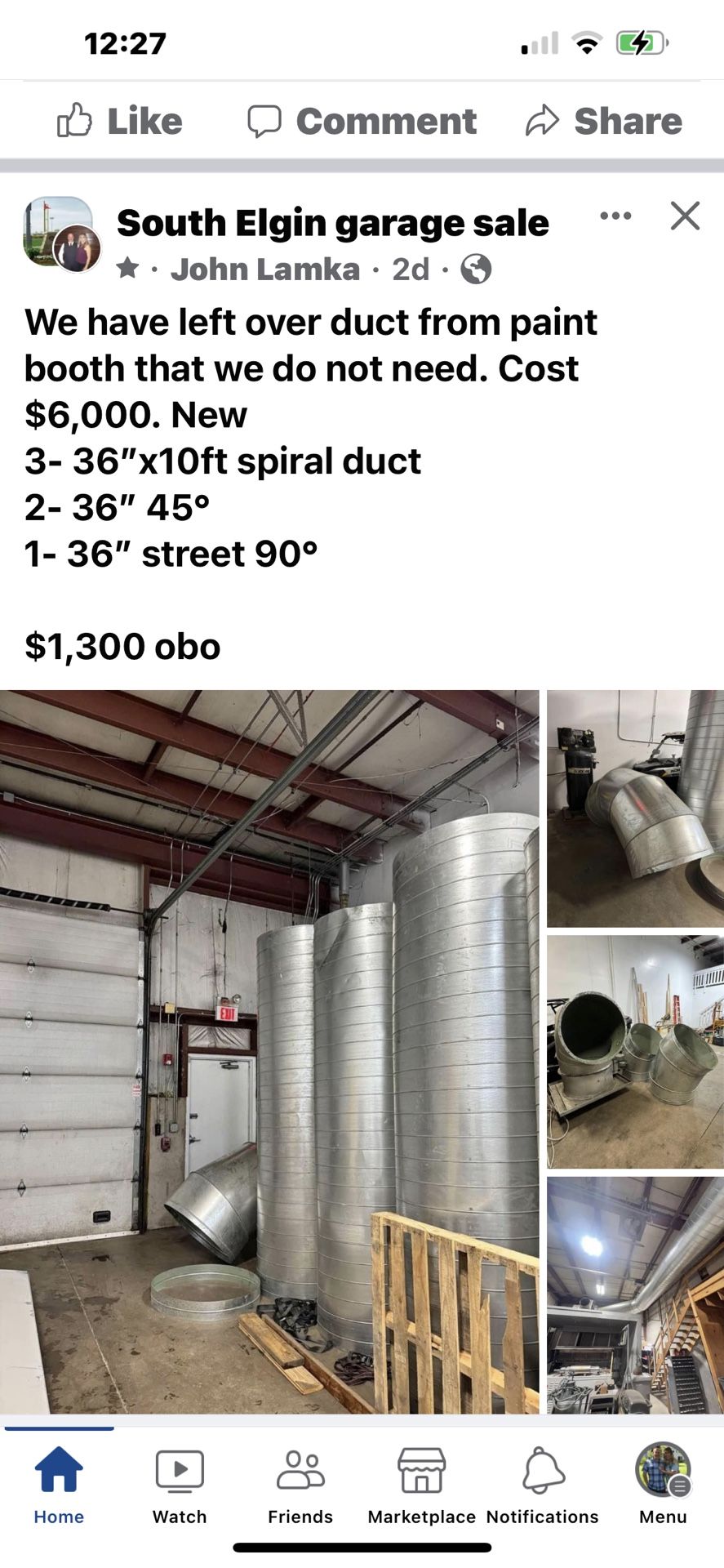 36” Duct For Paint Booth