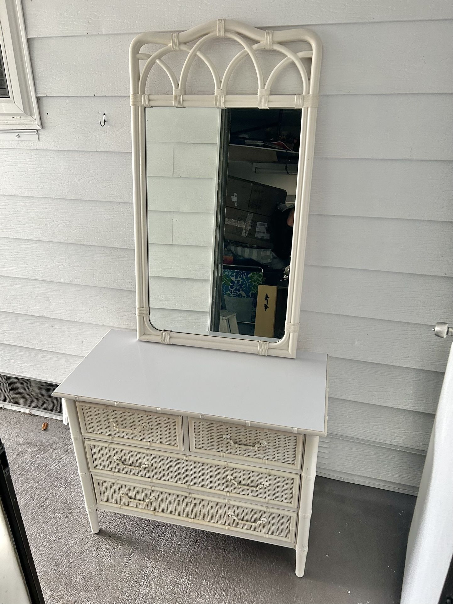 Faux Bamboo Dresser With Mirror