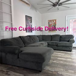 Free Curbside Delivery! Large Grey Sectional Couch From Ashley’s Furniture