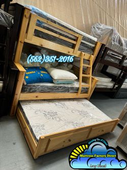 Twin full full bunk bed natural with mattresses included colchones