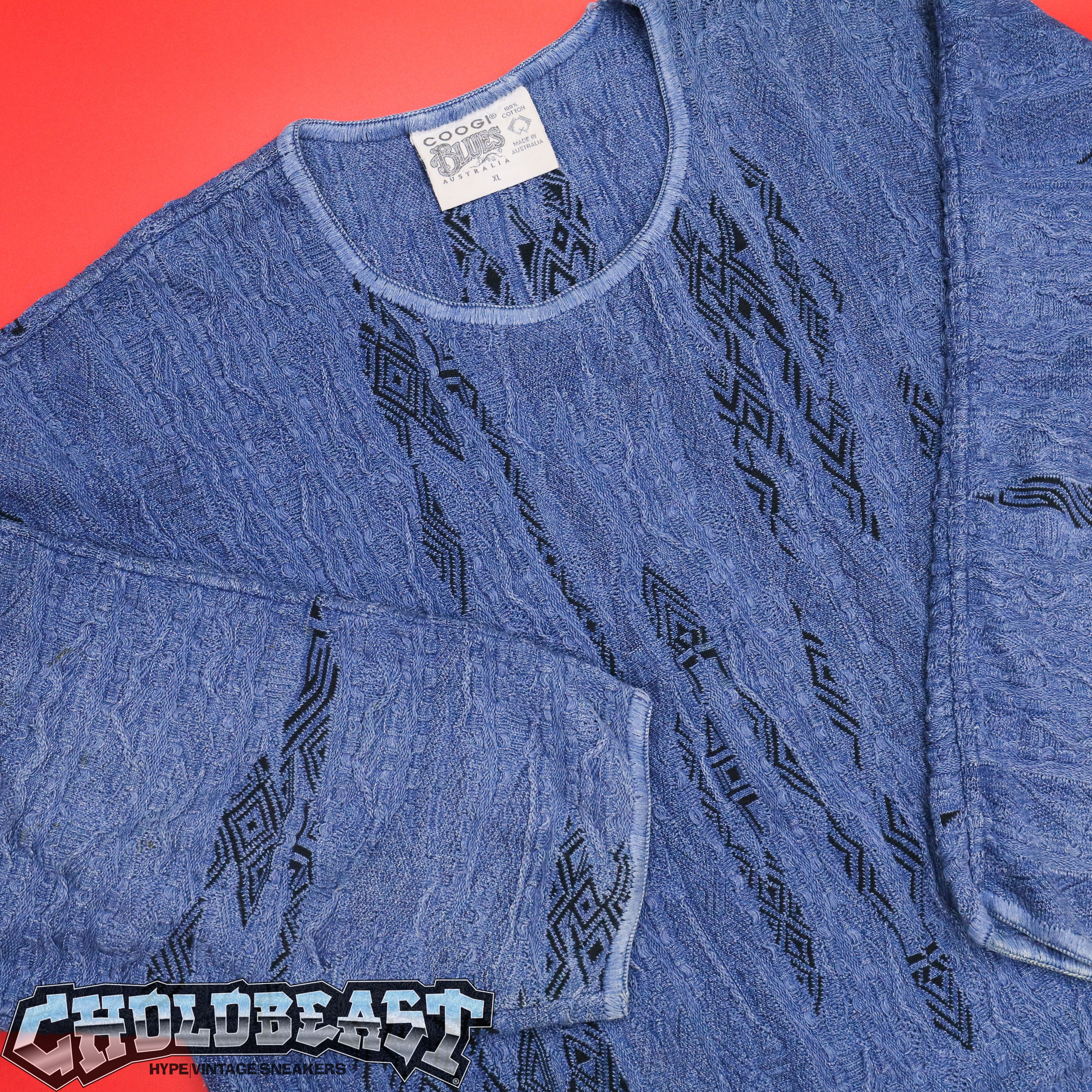 Vintage 90s Coogi Blues Australia Blue Textured Knit Sweater XL