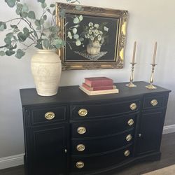 Vintage Black Bow Front Buffet/Sideboard