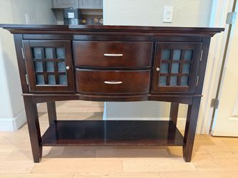 Dark Wood Buffet Sideboard with Glass Doors