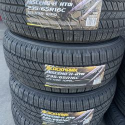 (4) 235/65R16 C  SET OF NEW TIRES BLACKHAWK  50.000 MILES ! INSTALLED AND BALANCE!
