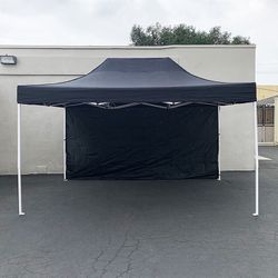 (NEW) $170 Heavy Duty 10x15 FT Canopy with (1 Sidewall) EZ PopUp Party Tent w/ Carry Bag (White, Black) 