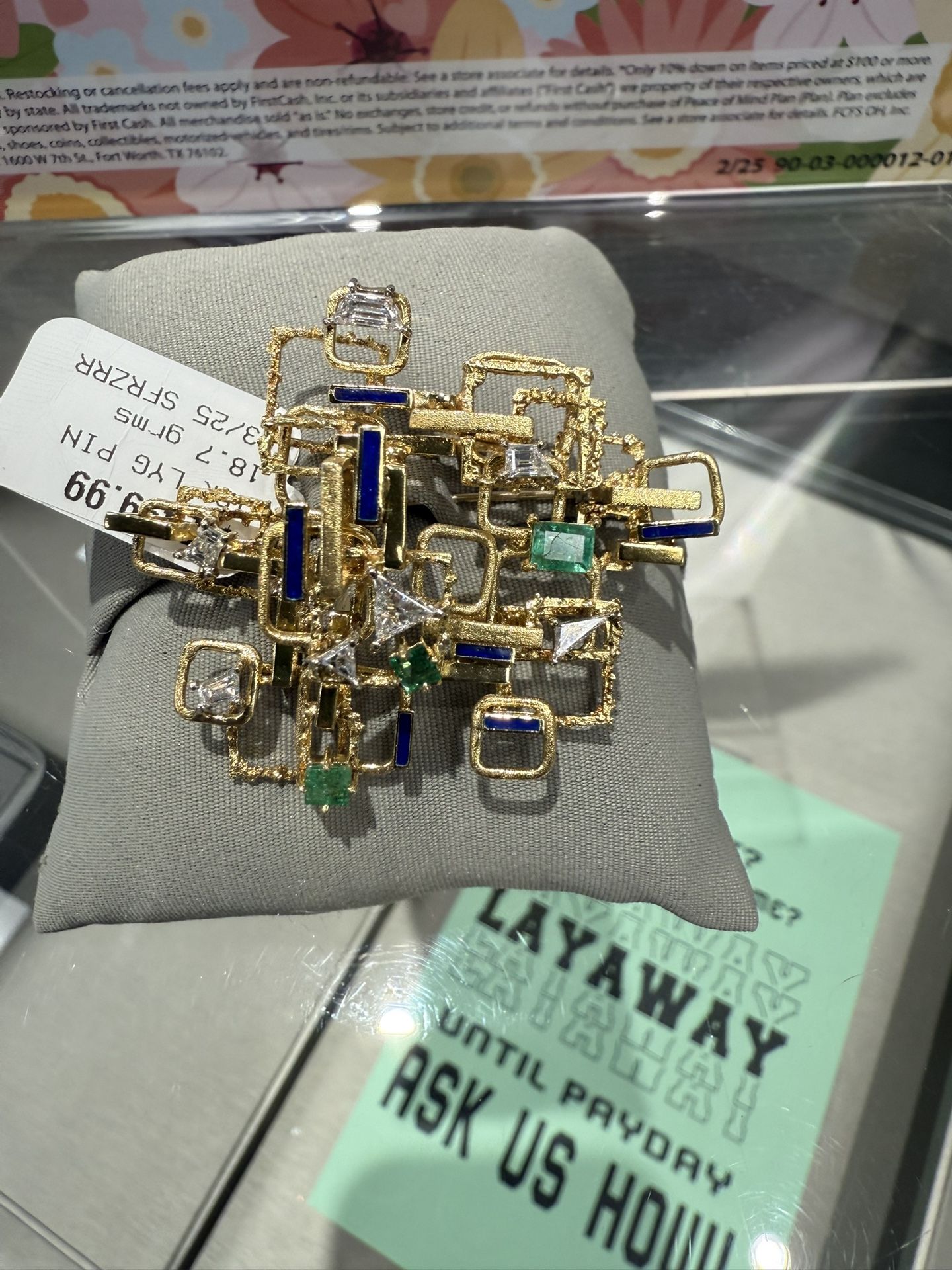 Cubist Style 18k and Diamond Brooch Pin $2500