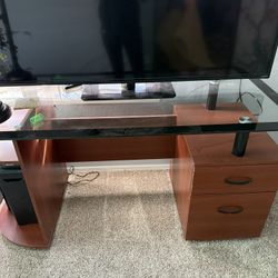 Glass Top Desk And Matching Bookshelf Shelves Set
